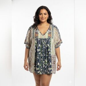 Floral Patchwork V-Neck Dress